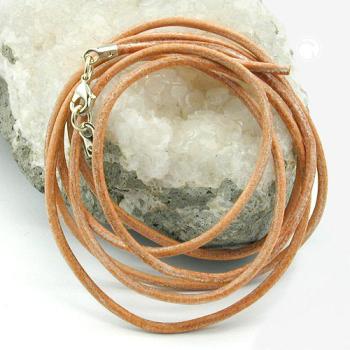 Lederband Rundschnur Rindleder 2mm naturfarben mit 1x Verschluss silberfarbig 1m