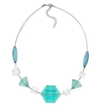 Preview: Kette Drahtkette Stufenperle aqua-transparent Kunststoffperlen 45cm