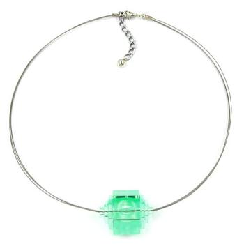 Preview: Kette 30x22mm Stufenperle Kunststoff mint-transparent Edelstahldraht 45cm