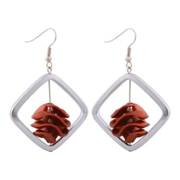 Preview: Ohrhaken Ohrhänger Ohrringe 58x39mm Viereckrahmen silberfarben mit Spiralperle kupferbraun Kunststoff