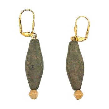 Preview: Ohrbrisur Ohrhänger Ohrringe 55mm goldfarben Kunststoffperle grau-schwarz Holzperle hell-natur