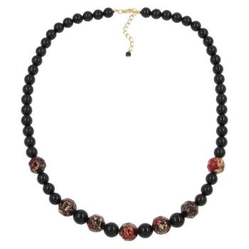 Preview: Kette 10-12-15mm Kunststoffperlen schwarz-rot-gold-gesprenkelt 60cm