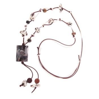 Preview: Kette 35x25mm Pillow-Perle Kunststoff wolfsgrau Kordel zweifarbig beige braun90cm