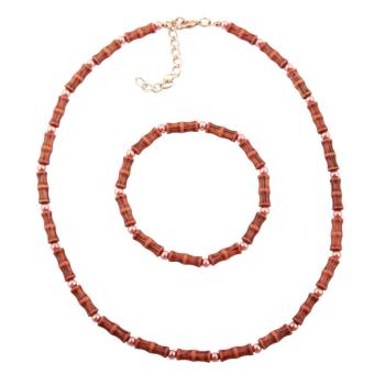 Set Kette Armband 14x5mm Perlen antik-orange Kunststoff 42cm