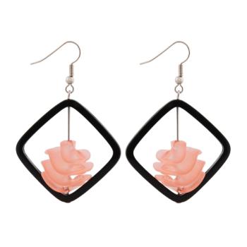 Preview: Ohrhaken Ohrhänger Ohrringe 58x39mm Viereckrahmen schwarz mit Spiralperle apricot-transparent Kunststoff