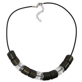 Preview: Kette Schrägperle Kunststoff schlammfarben und kristall-transparent Vollgummi schwarz 45cm