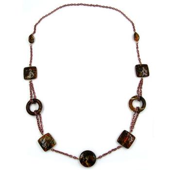 Kette Ringe Vierecke Kunststoff braunton Alu-Kette kupferfarben 90cm