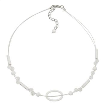 Preview: Kette Drahtkette Ring oval weiß und transparente Kunststoffperlen 42cm