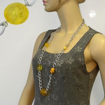 Kette Kunststoffperlen gelb Weitpanzerkette Aluminium hellgrau 95cm