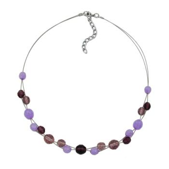 Preview: Kette Drahtkette mit Glasperlen flieder lila hell und dunkel 43cm
