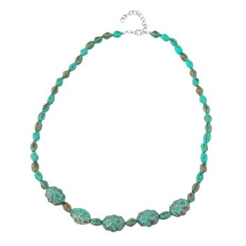 Preview: Kette Krokoperle und Olive türkisgrün mit patina Kunststoff 55cm