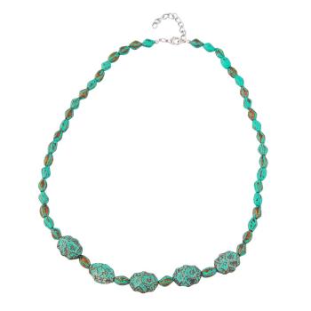Kette Krokoperle und Olive türkisgrün mit patina Kunststoff 55cm