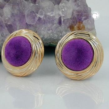 Clip Ohrring 33mm Kunststoff goldfarben Veloursamt lila