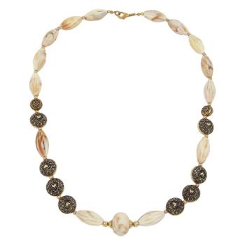 Preview: Kette beige-marmoriert altgoldfarbene Kunststoffperle mit Herz 55cm