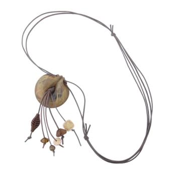 Preview: Kette 52mm Anhänger Amulett Kunststoff oliv-marmoriert Kordel oliv 100cm