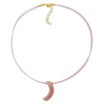 Preview: Kette 34x7mm Anhänger Ecke rosa-weiß-silber emailliert Metallguss Kordel rosa 42cm