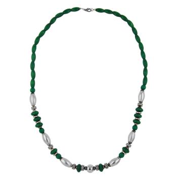 Kette 14x7mm Holzperlen grün mit Kunststoffperlen chrom matt 70cm