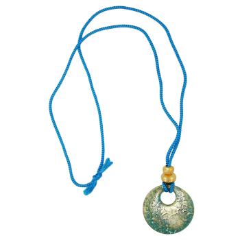 Kette 40mm Krokoplatte blau-türkis-goldschimmer Kunststoff Kordel hellblau 90cm