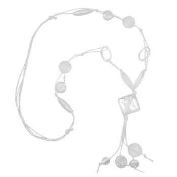 Preview: Kette Y-Form Kunststoffperlen weiß Viereckperle Kordel weiß 90cm