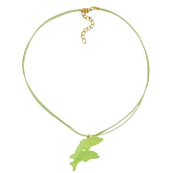 Kette Kinderkette 40x22mm Anhänger Kunststoff springende Delfine grün-matt Kordel lindgrün 45cm