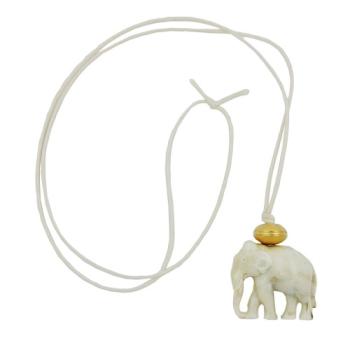 Preview: Kette 35x32x18mm Elefant Kunststoff weiß-grau-marmoriert Kordel beige 90cm