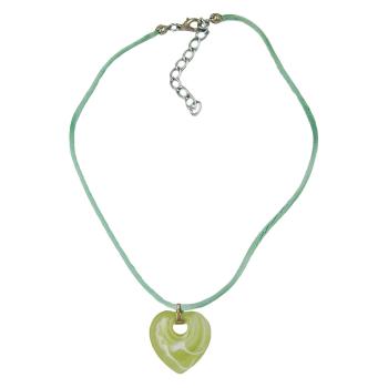 Kinderkette 18x19mm Herz mit Loch grün-weiß Kunststoff Kordel hellgrün 40cm