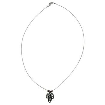 Preview: Kette Drahtkette Anhänger Kunststoff fiiligranes Blatt altsilberfarben 2 Glasperlen rot 42cm