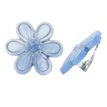 Preview: Clip Ohrring 30mm Blüte hellblau-transparent-silber matt Kunststoff-Bouton