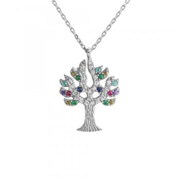 Anhänger mit Kette Ankerkette 925/- Sterling Silber rhodiniert 42+3cm Zirkonia