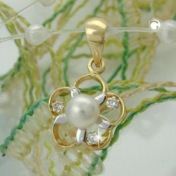 Anhänger 10mm Blume bicolor Zuchtperle Zirkonias 9Kt GOLD
