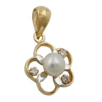 Preview: Anhänger 10mm Blume bicolor Zuchtperle Zirkonias 9Kt GOLD