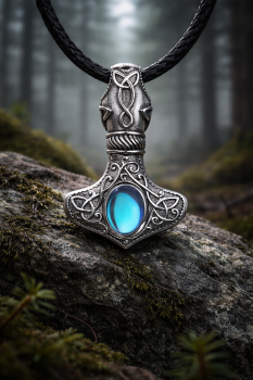 Mjölnir – Thor-Hammer aus 925 Silber mit Mondstein