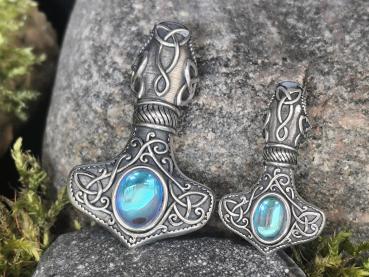 Preview: Mjölnir – Thor-Hammer aus 925 Silber mit Mondstein