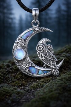 Preview: Mond & Rabe – Anhänger aus 925 Silber mit Mondstein und Abalone