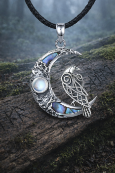 Mond & Rabe – Anhänger aus 925 Silber mit Mondstein und Abalone