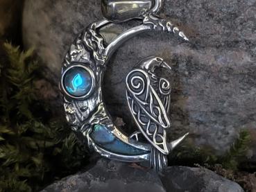 Mond & Rabe – Anhänger aus 925 Silber mit Mondstein und Abalone