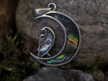 Preview: Mond & Rabe – Anhänger aus 925 Silber mit Mondstein und Abalone