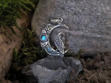 Preview: Mond & Rabe – Anhänger aus 925 Silber mit Mondstein und Abalone