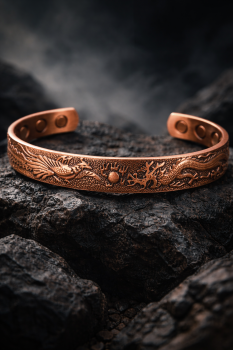 Preview: Magnetisches Kupferarmband – Phönix und Drache – Antikes Kupfer