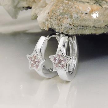 Creole 12x2mm Klappscharnier Stern mit Zirkonias pink Silber 925