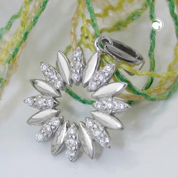 Anhänger 14mm Blume mit Zirkonias glänzend rhodiniertSilber 925