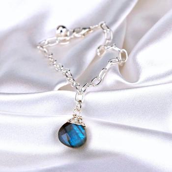 925 Silber Labradorit Armband – Facettierter Labradorit Tropfen – Verstellbar