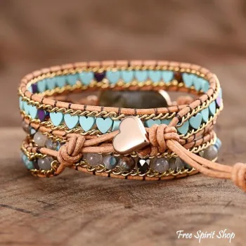 Preview: Wickelarmband mit Labradorit-Herz und Perlen