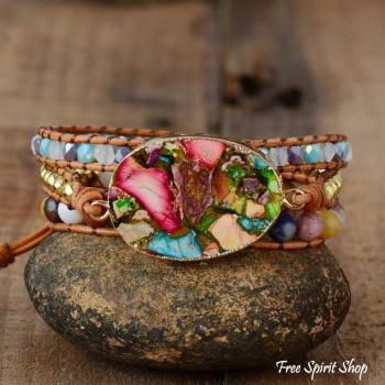 Handgefertigtes Wickelarmband Farbspritzer Jasper, Boho-Armband