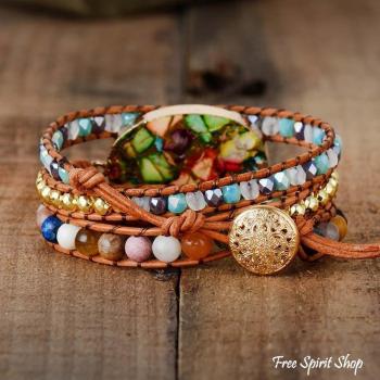 Preview: Handgefertigtes Wickelarmband Farbspritzer Jasper, Boho-Armband
