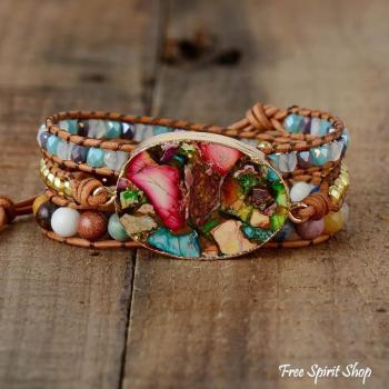 Preview: Handgefertigtes Wickelarmband Farbspritzer Jasper, Boho-Armband