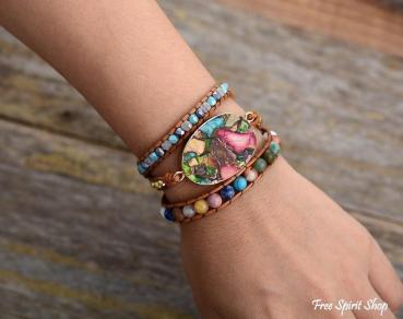 Preview: Handgefertigtes Wickelarmband Farbspritzer Jasper, Boho-Armband