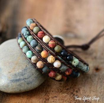 Wickelarmband mit Amazonit, Jaspis & Onyx – bunte Natursteinperlen