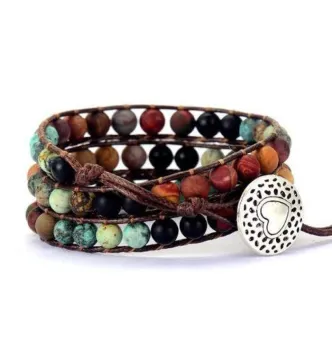 Wickelarmband mit Amazonit, Jaspis & Onyx – bunte Natursteinperlen