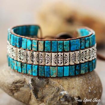 Tibetisches Wickelarmband mit blauem Jaspis